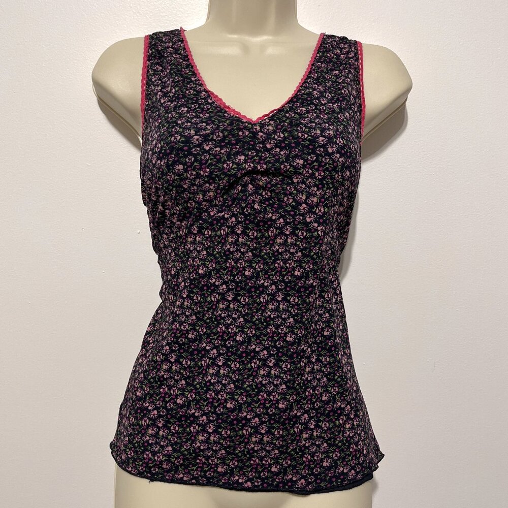 Old Navy Womens Y2K Top M Floral Mesh Dark Cottagecore Coquette Lettuce Hem